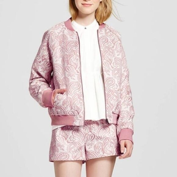 Bomber Pink, Victoria Beckham Lined Blush Paisley Bomber Jacket M - Picture 1 of 8
